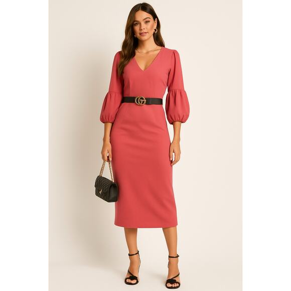 Veronica Beard Dresses & Skirts - Veronica Beard Amalita Tea Length Pencil Midi Dress Bell Sleeve Melon Size 2 NWT
